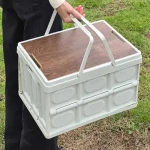 ( )캠핑박스테이블 차트렁크정리함 트렁크보관함 캠핑폴딩박스 폴딩박스 손잡이 테이블형 밀크 30L