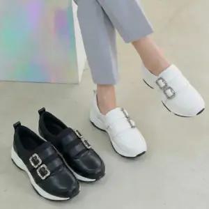 여자 버클 두꺼운굽 플랫폼 장식 미들 두툼한 큐빅 슬립온