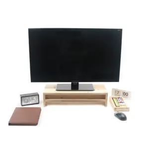 우드나인 원목 삼나무 모니터받침대 2단 M선반 컴퓨터 와이드 대형 스탠드 모니터대 다이