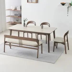 아델라 애쉬 원목 양면 포세린 세라믹 6인 식탁 세트 벤치1개+의자3개)