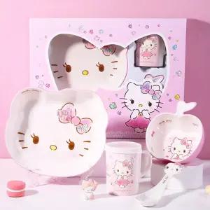 헬로키티 멜라민 식판 식기세트-핑크 쟁반 성인 3분할 어린이 캐릭터 접시