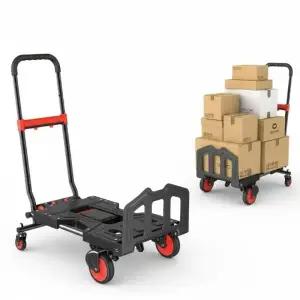 (종류 3단접이식카트 LF01 레드블랙)접이식 핸드카트 3단 물류창고 택배 손수레 확장형 구루마 카트 짐 운