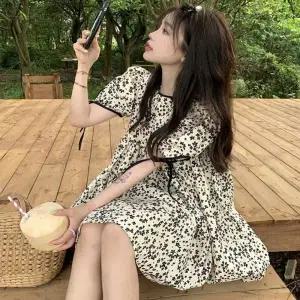 플라워패턴 퍼프소매 여성 러블리 미니원피스 여름