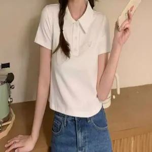 반팔 기본 6컬러 여름 여성 크롭티 카라넥 티셔츠