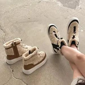 [옷자락]여자 합성피혁 퍼 지퍼 레이스업 앵클부츠