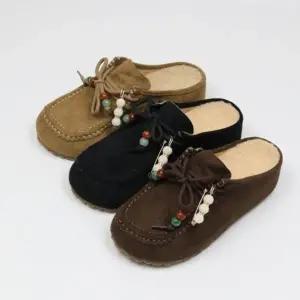 [옷자락]여자 포근한 털안감 스웨이드 끈장식 데일리 뮬 블로퍼