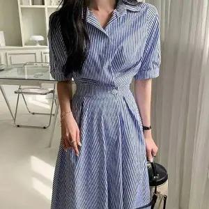 여성 원피스 편한 롱셔츠 뒷밴딩 스트라이프 오피스룩 여름