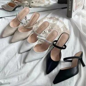 [옷자락]여자 데일리 오피스 하객룩 미들굽 뮬