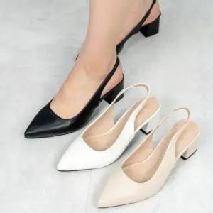 [옷자락]여자 뾰족코 블록굽 슬링백 데일리 미들힐 구두