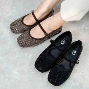 여자 큐빅 스퀘어토 스트랩 로우힐 메리제인 슈즈