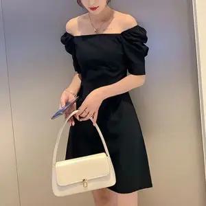 미니 오프숄더 여성 반팔 여름 원피스 퍼프소매 블랙