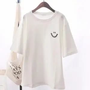 2색 여름 데일리 여성 프린팅 반팔티 스마일 라운드넥