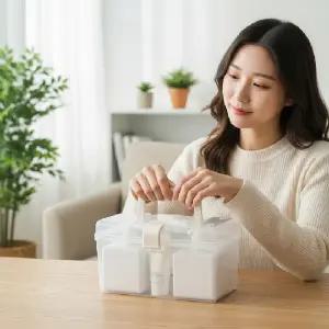 ( )투명 정리함 손잡이형 플라스틱 수납함 소형 다용도 보관 케이스 주방 욕실 소품함