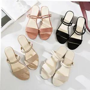 슬리퍼힐 여성 통굽 스트랩 샌들 뮬 스웨이드 낮은 굽 4cm