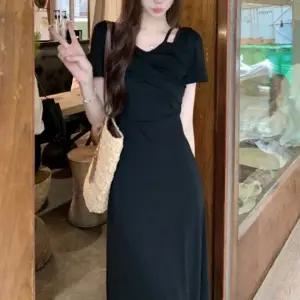 원피스 맥시 여성 롱 여름 셔링 반팔 날씬핏