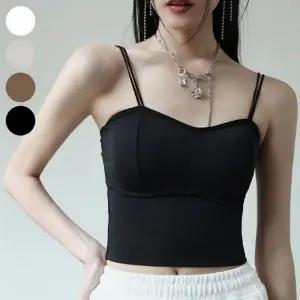 끈나시 여자 크롭 이너 내장 티 두줄 민소매 캡 여름