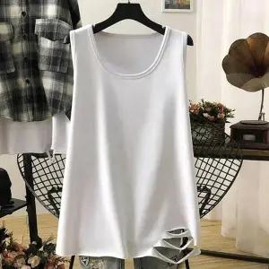 (색상 화이트)커팅나시 슬리브리스 여성 디테일 루즈핏 민소매 여름 찢어진