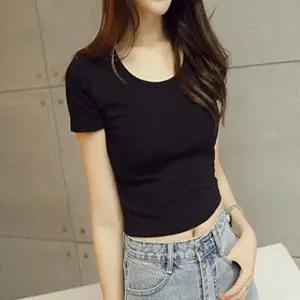 슬림핏 크롭티 솔리드 여성 반팔 여름 데일리 상의