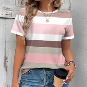 라운드넥 티셔츠 반팔 캐주얼티 단가라 여자 여름