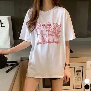 여성 프린팅티 오버핏티셔츠 여름티 박스핏 레터링 데일리