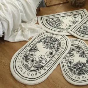 50x80 반달 타원 엔틱 꽃 욕실 화장실 극세사 발매트 러그 매트 현관 발판