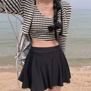 4pcs 스트라이프 겉옷 모노키니 수영복 투피스 여성 워터파크