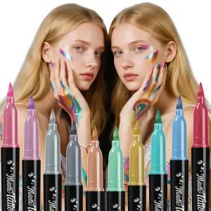 ThEast 10 컬러 메탈릭 페이스 페인트 아테나 바디 피부용 임시 타투 마커 페인팅 키트 발렌타인 이스터