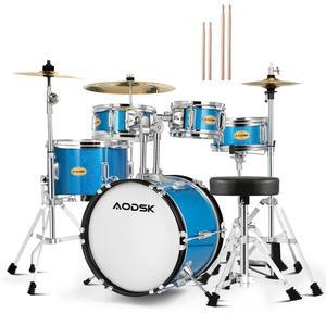 AODSK 드럼 심벌 초보자를 풀사이즈 14인치 위한 조절 하이햇 포함 5피스 페달 세트 드럼스틱 가능한 키트 왕좌