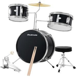 소울메이트 14인치 스틱 키트 세트 포함된 가능한 페달 조절 심벌 초급 베이스 왕좌 소녀용 드럼 소년 블랙 3종
