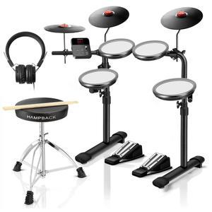 HAMPBACK MK 왕좌 패드 키트 세트 2개 12개 MIDI 7인치 정통 스위치 사운드 포함 USB 스틱 헤드폰 메시 8인치 페달 전기 러버 심벌즈 68개의 조용한 드럼 초보자