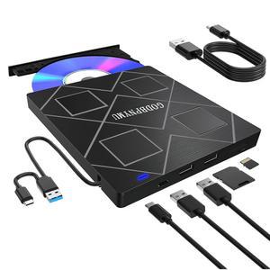 노트북용 5-in-1 익스트림 CD/DVD 드라이브, USB 3.0 및 Type-C 휴대용 Rw 버너(SD /TF 카드 리더 DVD-ROM 재작성 가능 플레이어 포함), 노트북 PC 데스크톱, Windows 11 /10 /8 /7 Linux Mac OS와 호환되는