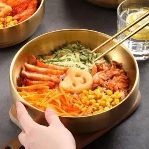 ( )딜리키친 이중스텐 우동그릇 냉면기 라면그릇 22.5cm 골드