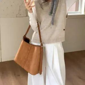 여성 클래식 데일리 스웨이드 벨트 스트랩 보부상 숄더백