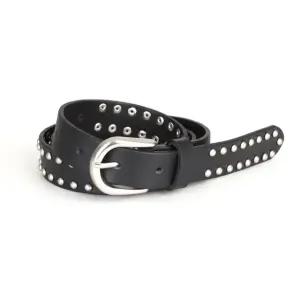 [샵앤] 국산 여성 매트 실버 라운드 2줄징 블랙 소가죽 벨트 TU-WBT-0914