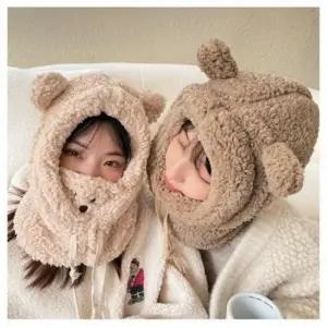 ( )마스크 넥워머 모자 아기곰모자 마스크일체형모자 넥워머후드 귀달이후드모자 방한모자