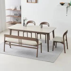 아델라 애쉬 원목 양면 포세린 세라믹 6인 식탁 세트(벤치1개+의자3개)