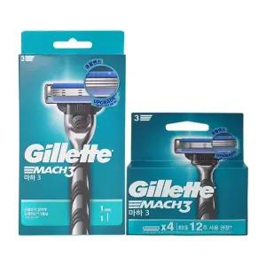 질레트 마하3 매뉴얼 면도기 핸들 1입+면도날 1입 + 면도날 4입