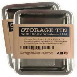 창문이 있는 힌지 뚜껑이 직사각형 금속 보관 양철 상자 - 일반 은색 빈 케이스 생존 키트 5.5 x 3.5 (2X)