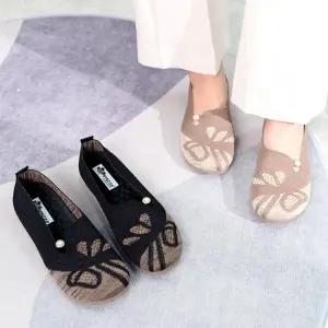 [다잇템] 여자 패턴 유연한 통기성 스웨터 플랫슈즈
