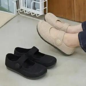 [다잇템] 여자 스트랩 부드러운 망사 스웨터 플랫슈즈