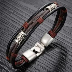 남성 가죽 팔찌 레더 팔찌 데일리 레이어드 소가죽 캐주얼 빈티지