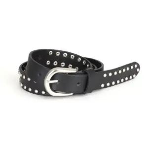 [샵앤] 국산 여성 매트 실버 라운드 2줄징 블랙 소가죽 벨트 TU-WBT-0914