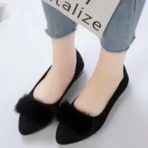 |CCS7ED2|여성 스웨이드 퍼 포인트 로우굽 플랫 신발