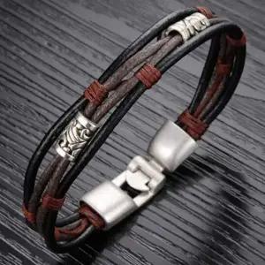 [셀러에이드]남성 가죽 팔찌 레더 팔찌 데일리 레이어드 소가죽 캐주얼 빈티지