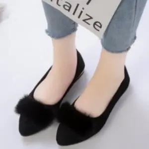 CCS7ED2여성 스웨이드 퍼 포인트 로우굽 플랫 신발