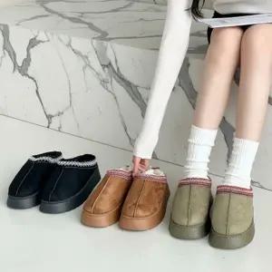 CCS7ECC여성 겨울 기모 스웨이드 통굽 숏 뮬 슬리퍼