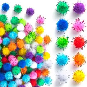 CTEAKOP 200개 공예용 소프트 폼폼 미니 반짝이는 글리터 폼폼볼 DIY 장식(멀티컬러 0.59인치)