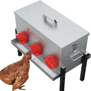 노 웨이스트 자동 닭 모이통 높이 조절 가능한 30파운드 아연 도금 금속 가금류 뚜껑 잠김 먹이통 병아리