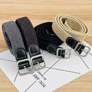 남녀공용 구멍 자동 버클 캔버스 허리띠 캐주얼 벨트 무타공 스트랩
