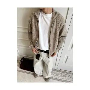 룽나루 남자 카키 니트 빈티지 가을 프린지 집업 차이나 카디건 HO3